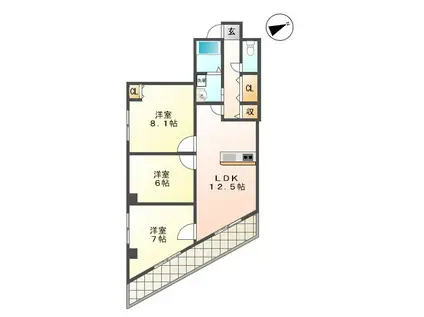 ウエストエンドビル(3LDK/7階)の間取り写真