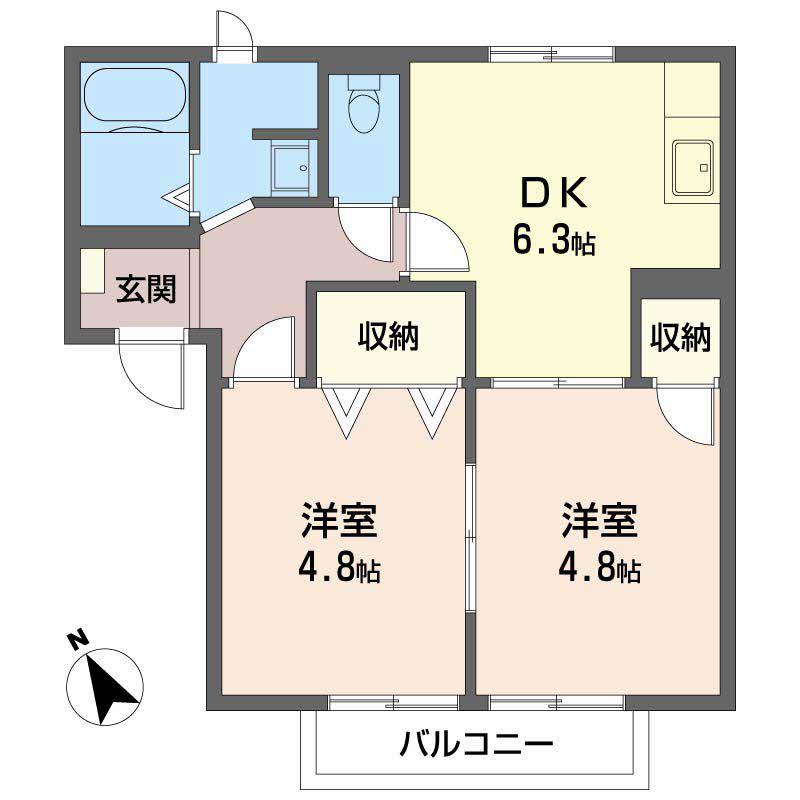 フレグランスB棟(2DK/1階)の間取り写真