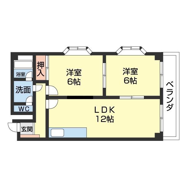 サンライト関戸(2LDK/2階)の間取り写真