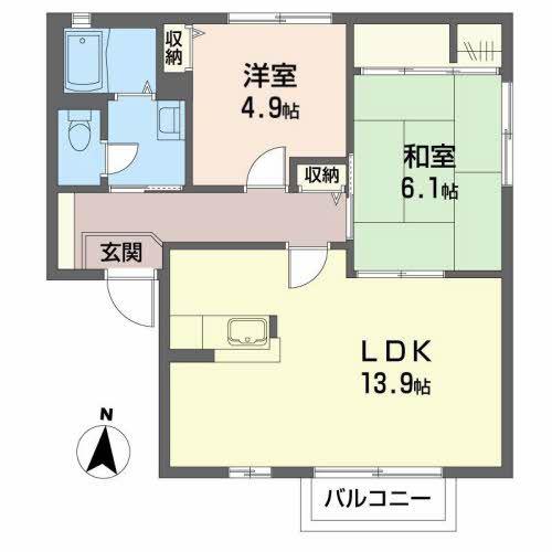 カーサ・グランツA(2LDK/2階)の間取り写真