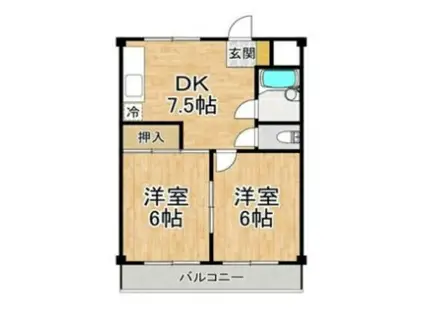 メゾンドクミノ木(2DK/3階)の間取り写真