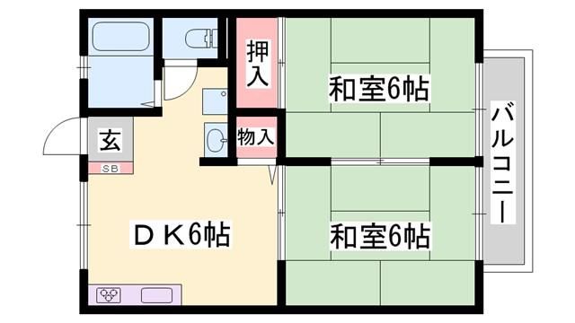サンシティー北新在家 B棟(2DK/1階)の間取り写真