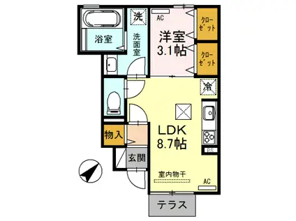 グローリー J(1LDK/1階)の間取り写真