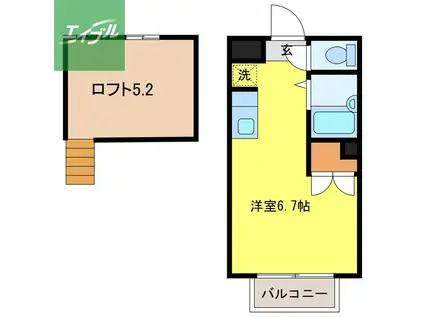 ウィステリア壱番館(ワンルーム/2階)の間取り写真