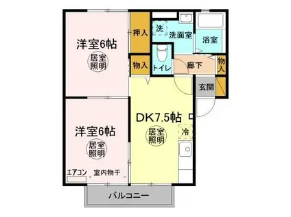 コンフォール B棟(2DK/1階)の間取り写真