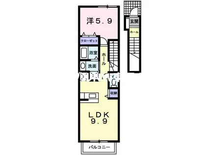 ジェンティーレC(1LDK/2階)の間取り写真