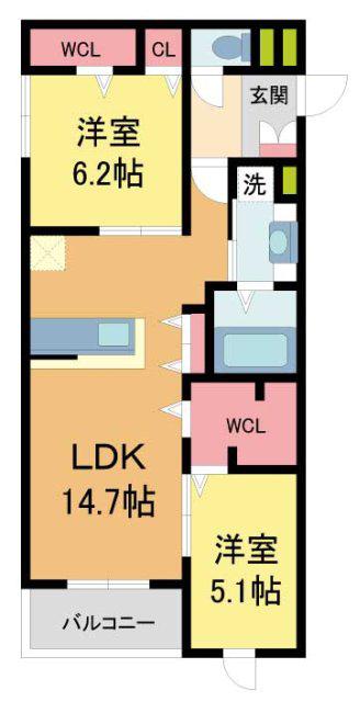 シーグレース浜甲子園(2LDK/3階)の間取り写真