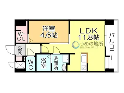 S-RESIDENCE久留米六ツ門ABRイーストI(1LDK/7階)の間取り写真
