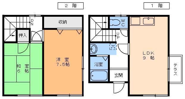 メゾネット平磯(2LDK/1階)の間取り写真