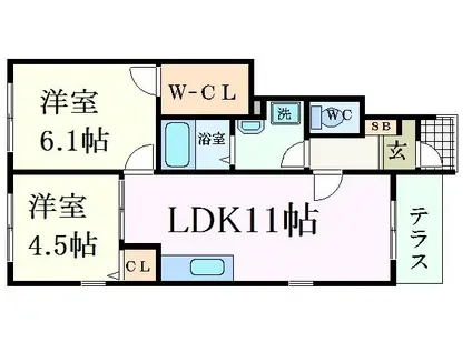 リバーサイドヴィラ西館(2LDK/1階)の間取り写真
