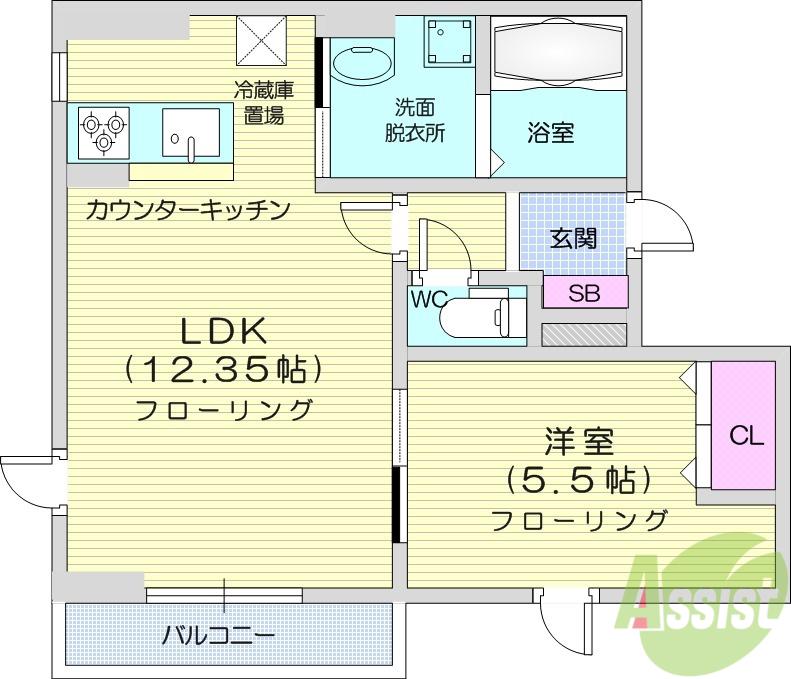 LUANA・AIR・RESIDENCE宮町(1LDK/2階)の間取り写真
