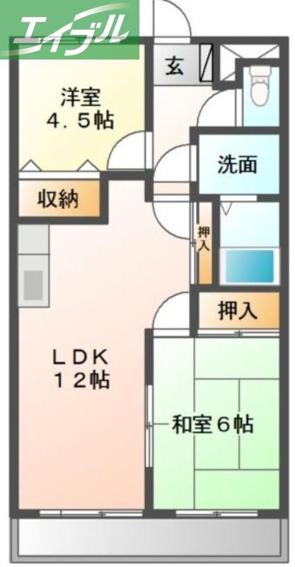ルトゥール(2LDK/3階)の間取り写真