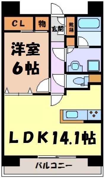上前津ライズ(1LDK/4階)の間取り写真