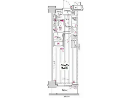 グランド・ガーラ門前仲町(1K/3階)の間取り写真