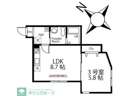 ハーミットクラブハウス桜木町JIN(1LDK/2階)の間取り写真