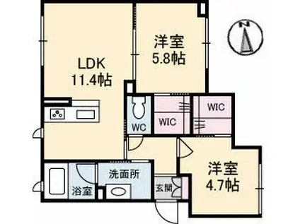 フルールK(2LDK/1階)の間取り写真