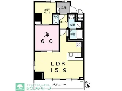 ウエスト GROVE(1LDK/2階)の間取り写真