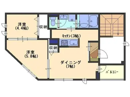ビアンカ元町(2DK/4階)の間取り写真