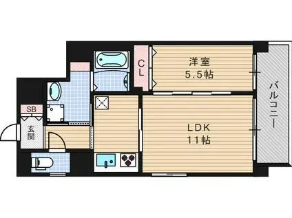 フェリーチェ難波(1LDK/8階)の間取り写真