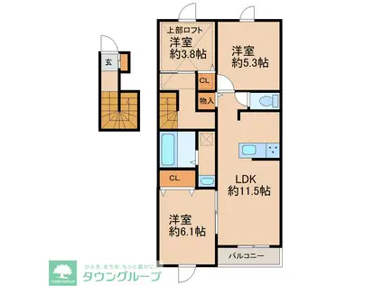 東京都稲城市矢野口1388計画(2LDK/2階)の間取り写真