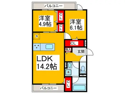 D-RESIDENCE西野A棟(2LDK/3階)の間取り写真