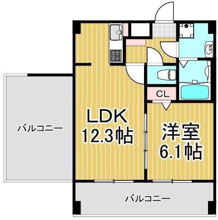 ペアパレス六町環七北通(1LDK/7階)の間取り写真