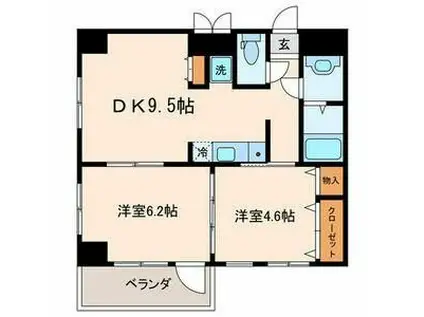 カーサデル明浜(2DK/4階)の間取り写真