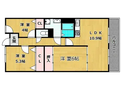 シャルル津田(3LDK/4階)の間取り写真