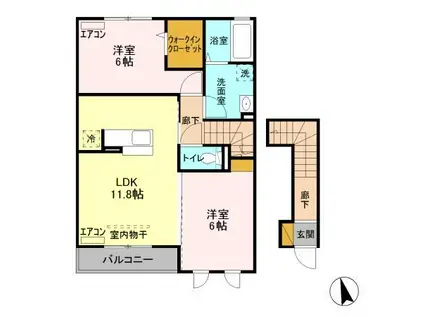 カーサR・T A(2LDK/2階)の間取り写真