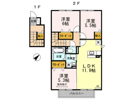 ルミエール A棟(3LDK/2階)の間取り写真