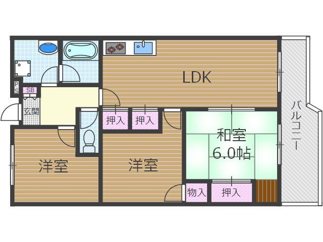 アンビエンテ桜ヶ丘(3LDK/2階)の間取り写真