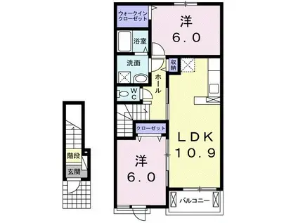 マーチ・グレイス弐番館 B(2LDK/2階)の間取り写真