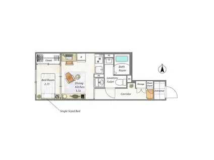 グローリオシェルト新丸子(1DK/3階)の間取り写真