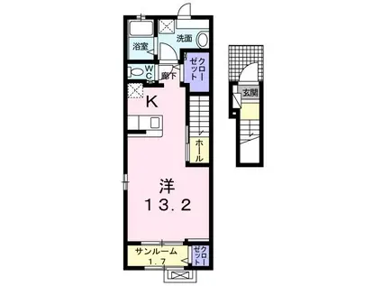 ウィズI(1K/2階)の間取り写真