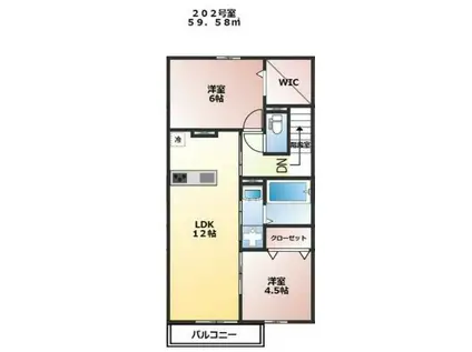 桜丘四丁目TK(2LDK/2階)の間取り写真