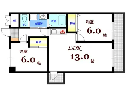 スカイコートタキモト(2LDK/2階)の間取り写真
