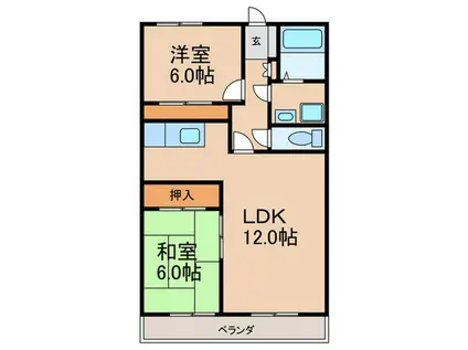 本多ハイツ長門石(2LDK/6階)の間取り写真