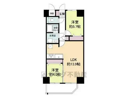 グリュックメゾンF豊中15(2LDK/5階)の間取り写真