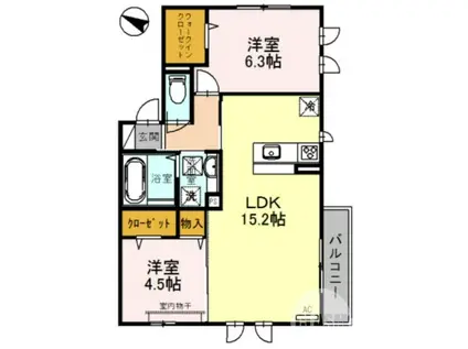 JYO・POINT VILLAGE B棟(2LDK/1階)の間取り写真