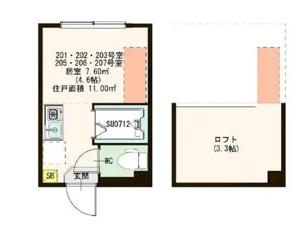 ハーモニーテラス江原町II(ワンルーム/2階)の間取り写真