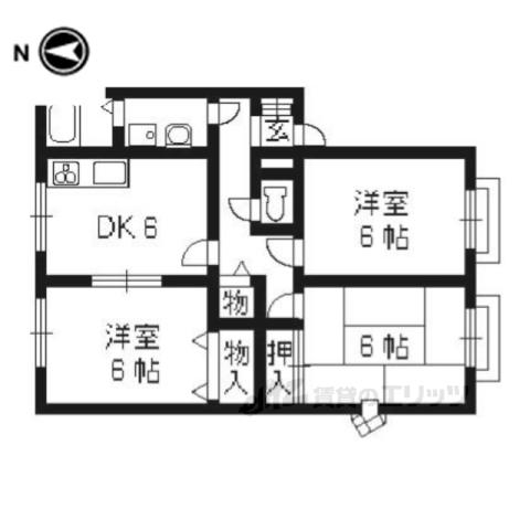 ヴェルデネロ上賀茂B棟(3DK/2階)の間取り写真
