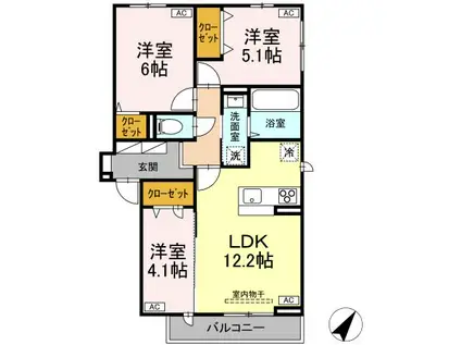 ディールーム エヌ(3LDK/2階)の間取り写真