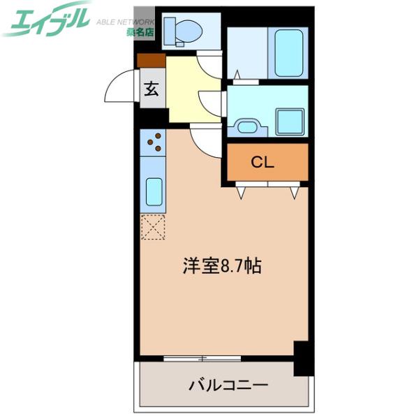 セレッソ川越(ワンルーム/1階)の間取り写真