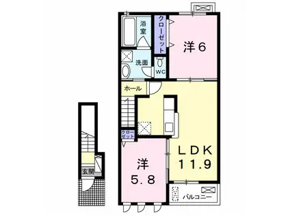 サンビレッジ 弐番館(2LDK/2階)の間取り写真