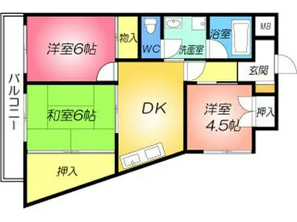 大川マンション(3DK/4階)の間取り写真