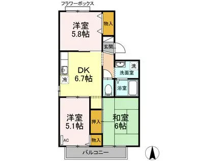セジュール紫水 A棟(3DK/2階)の間取り写真