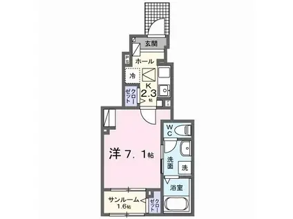 サイカス桟橋通(1K/1階)の間取り写真