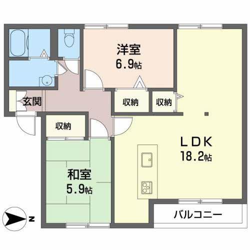 ザックス英賀保 A棟(2LDK/2階)の間取り写真