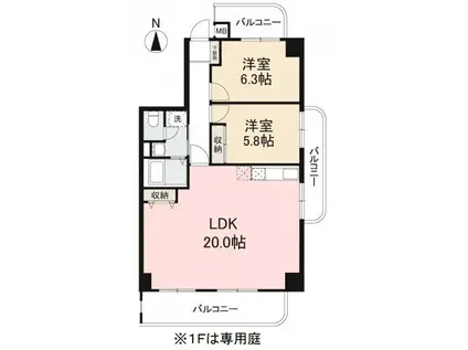 パークハイムカタモト(2LDK/5階)の間取り写真