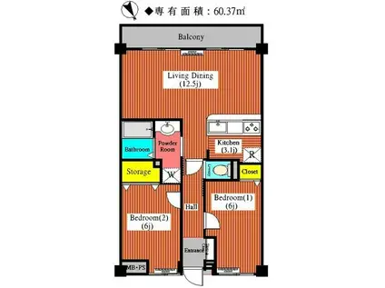 ソレイユ・イズミ(2LDK/5階)の間取り写真